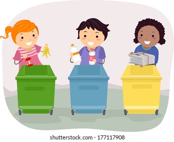 Illustration of Kids Segregating Trash