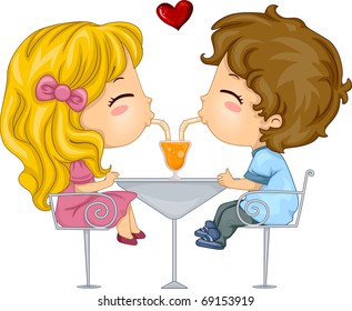 Illustration of Kids Sharing a Drink