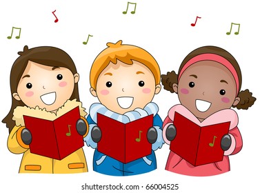 Illustration of Kids Singing Christmas Carols