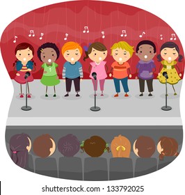 Illustration Of Kids Singing On The Stage