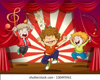 Illustration of kids singing at the stage