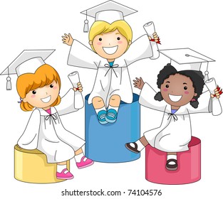 Ilustración de niños sentados en cajas de diferentes alturas
