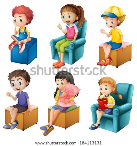 Illustration Kids Sitting On White Background Stock Vector (Royalty