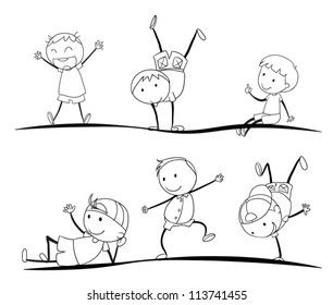 illustration of kids sketches on a white background