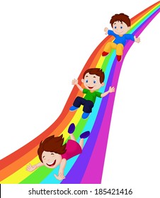 Illustration of Kids Sliding Down a Rainbow