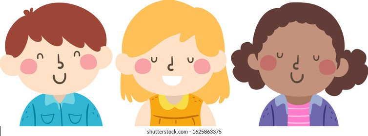 Illustration of Kids Smiling with Eyes Closed Following the Instruction Close Your Eyes