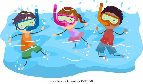 Illustration of Kids Snorkeling