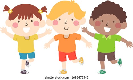 Illustration of Kids Standing on Their Right Feet Following Instruction of Stand on Your Right Foot