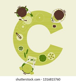 Illustration of Kids Students Cooking in Class with Letter C Table