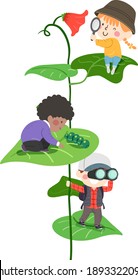 Illustration of Kids Students Learning About Plants and Insects  through Exploration and Observation