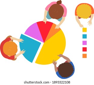 Illustration of Kids Students Learning About Pie Charts and Legend