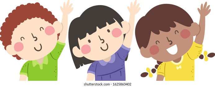 Illustration of Kids Students Raising their Left Hand Following the Instruction Raise Your Left Hand