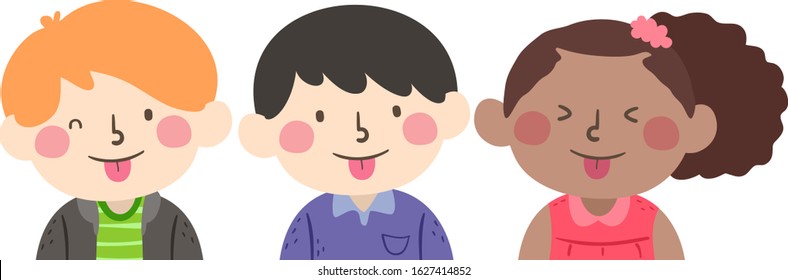 Illustration of Kids Students Sticking their Tongues Out Following the Instruction Stick Your Tongue Out