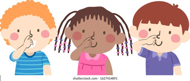 Illustration of Kids Students Touching their Noses Following the Instruction Touch Your Nose