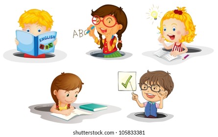 illustration of a kids studying on a white background