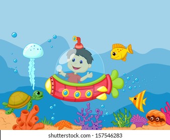 illustration of a kids in the submarine