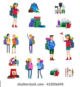 Illustration Of Kids Summer Camp. Vector Characters Counselor And Children, Banner And Icon.