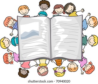 Illustration of Kids Surrounding a Large Book