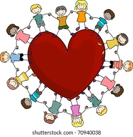 Illustration Of Kids Surrounding A Large Heart