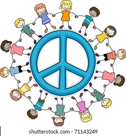 Illustration Of Kids Surrounding A Peace Sign