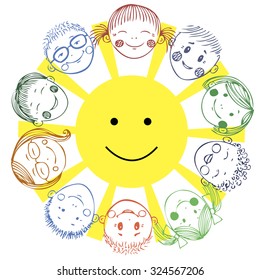 Illustration of Kids Surrounding the Sun