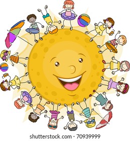 Illustration of Kids Surrounding the Sun