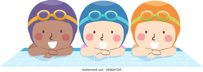 Illustration der Kinder Schwimmer mit Schwimmkap und Schluchten Lächeln von der Seite des Pools