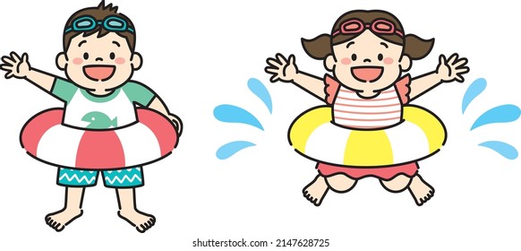 Illustration Of Kids In Swimming Suit Having Swim Tube