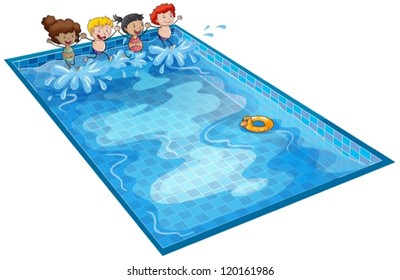 illustration of kids in swimming tank on a white background