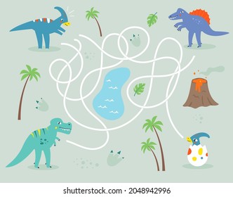 The illustration for kids table game with the hand drawn dinosaurus, vector design
