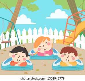 Illustration of Kids Taking a Nature Nap Outdoors By the Playground