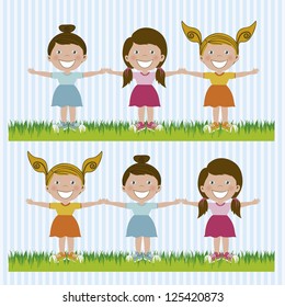 Illustration of kids team, in cartoon style and sketch, vector illustration