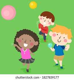 Illustration of Kids Throwing Small Balls Outdoors