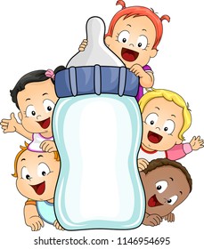 Illustration of Kids Toddlers Milk Bottle with Space for Text