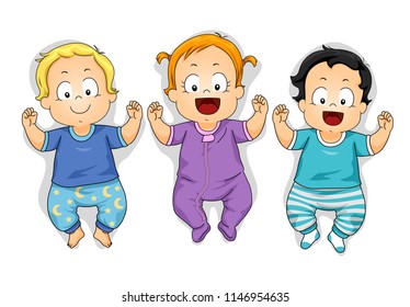 Illustration of Kids Toddlers Wearing Different Onesies and Pajamas