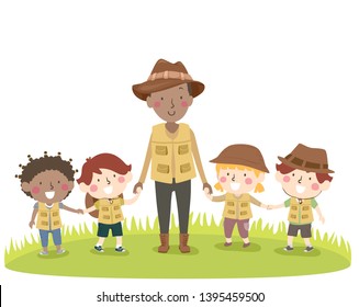 Illustration Of A Kids With Tour Guide In A Safari Trip