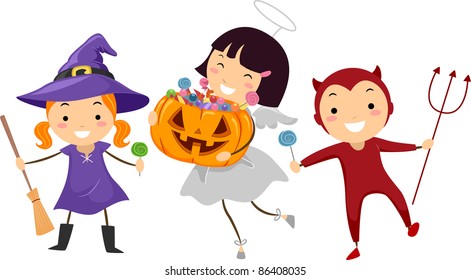 Illustration of Kids Trick or Treating