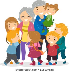 Illustration of Kids Trying to Catch Their Grandparents' Attention