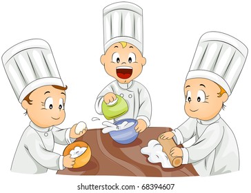 Illustration of Kids Trying Their Hand at Baking