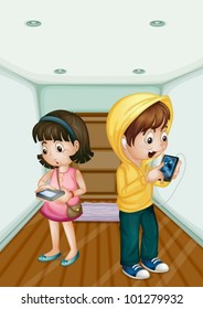 Illustration of kids using mobile technology