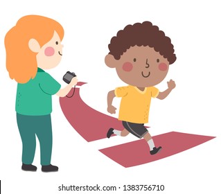 Illustration of Kids Using Timer to Measure the Speed of the Runner