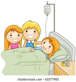Illustration of a Kids Visiting Their Sick Friend