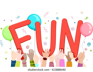 Illustration of Kids Waving Cutouts of the Word Fun