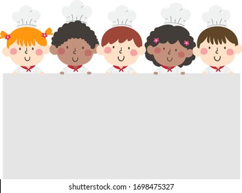 Illustration of Kids Wearing Chef Hat and Uniform and Holding a Blank Board