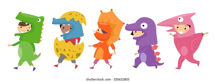 Illustration of Kids Wearing Dinosaur Costumes