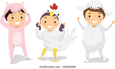 Illustration of Kids Wearing Farm Animal Costumes