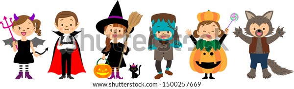 Illustration Kids Wearing Halloween Costumes Stock Vector (Royalty Free ...