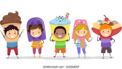 Illustration of Kids Wearing Ice Cream Costumes