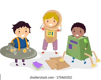 Illustration of Kids Wearing Makeshift Space Costumes