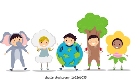 Illustration of Kids Wearing Nature-Related Costumes